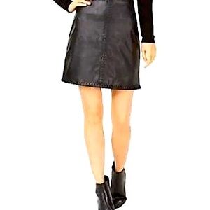 INC 100% Black Leather Moto Mini Skirt-Size 12